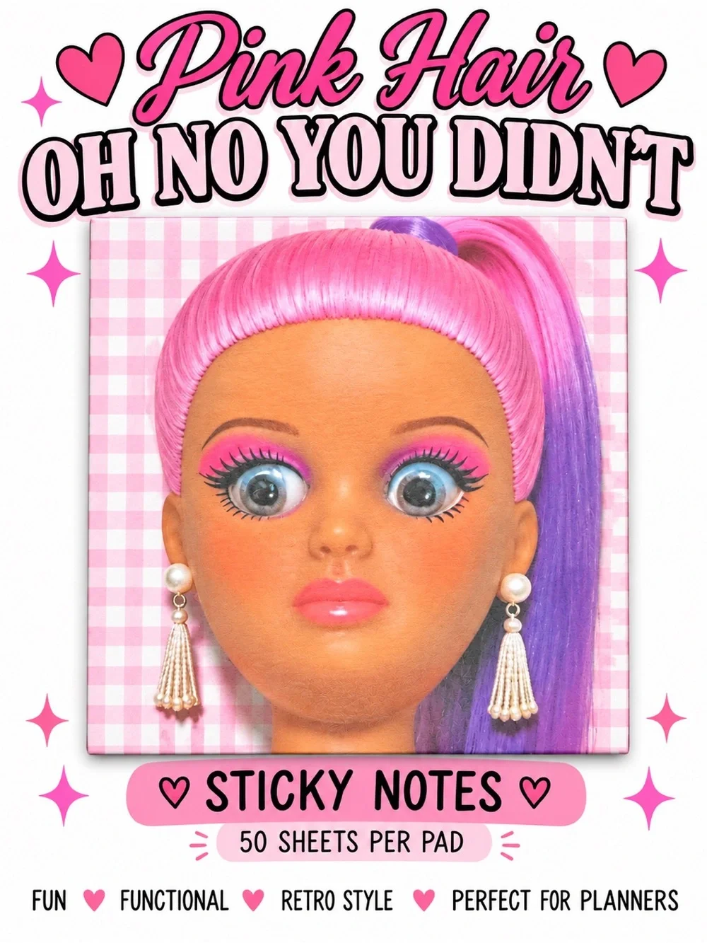 Doll Inspired Disgusted Face Sticky Notes Retro Fashion Doll 50 Sheets
